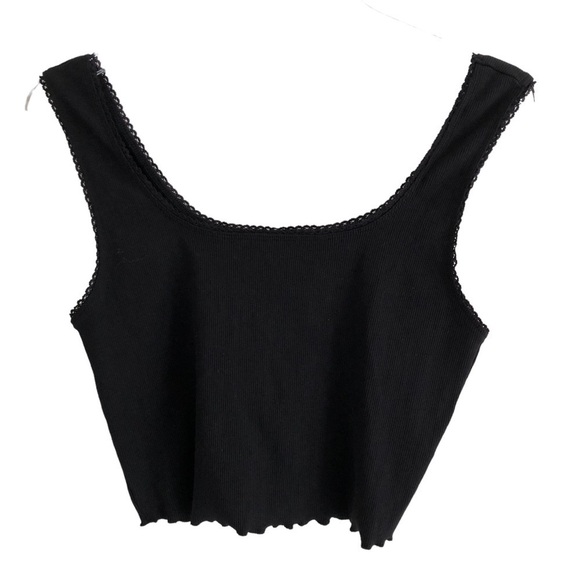 Topshop Black Ribbed Crop Top Lettuce Hem Size US 8 - Picture 2 of 5